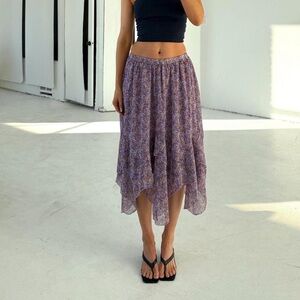 Purple Floral Handkerchief Hem Midi Skirt